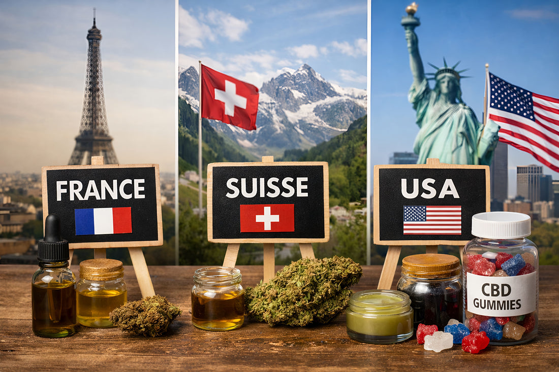 Législation CBD en France, Suisse et États-Unis — comparatif 2026