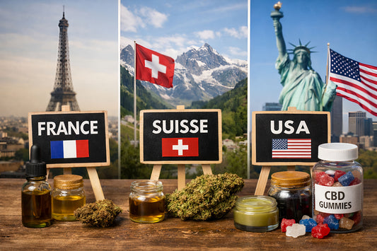 Législation CBD en France, Suisse et États-Unis — comparatif 2026